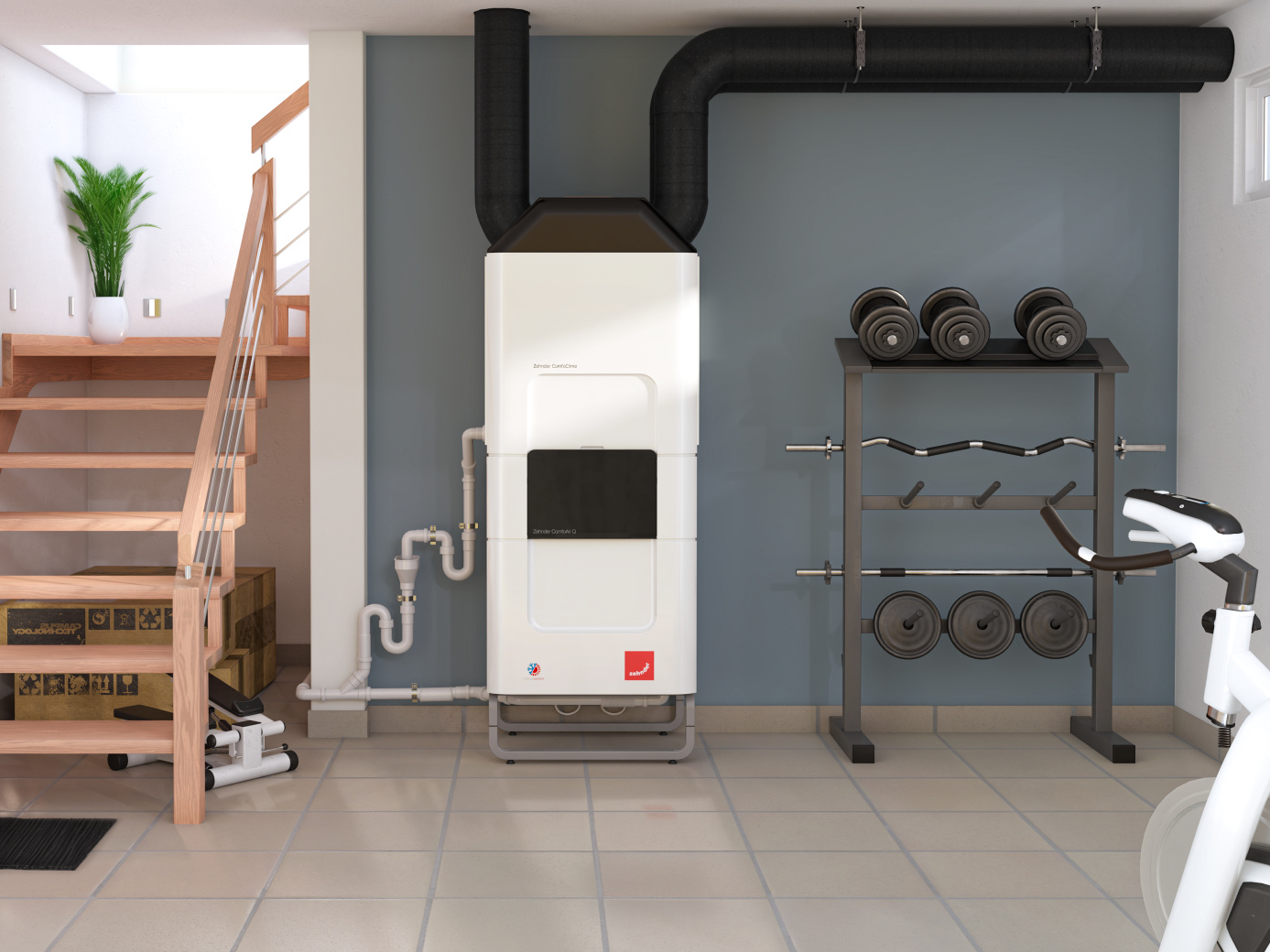 Větrací jednotka Zehnder ComfoAir Q s klimatickým modulem ComfoClime Nainstalovaný Zehnder ComfoClime, v kombinaci s jednotkou ComfoAir Q,