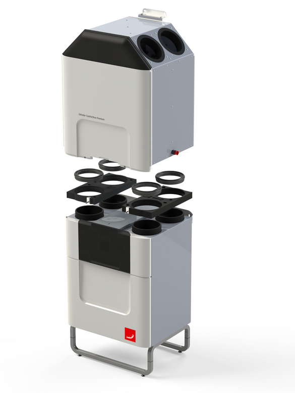 Rendering Zehnder ComfoAir Q350 TR Comfortable indoor ventilation Angled view