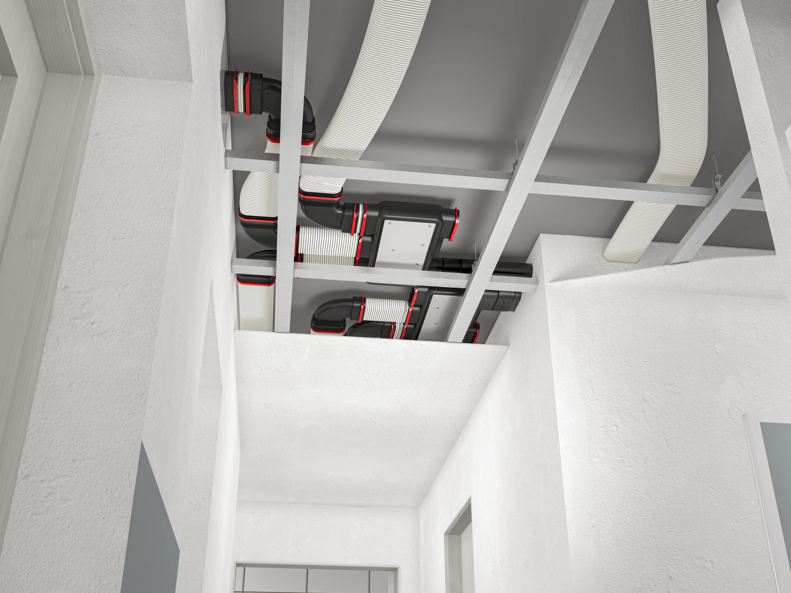Instalace stropního potrubí a ventilačního systému, která vyžaduje prostor v rámci rozsáhlé rekonstrukce