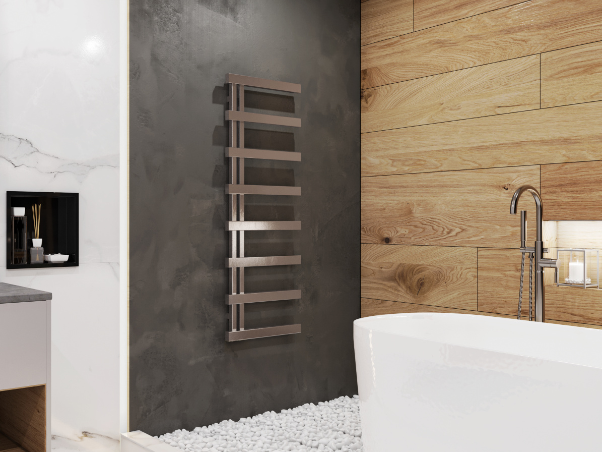 Zehnder Alban - kartáčovaný černý chrom Koupelnový radiátor Zehnder Alban v povrchové úpravě kartáčovaný černý chrom