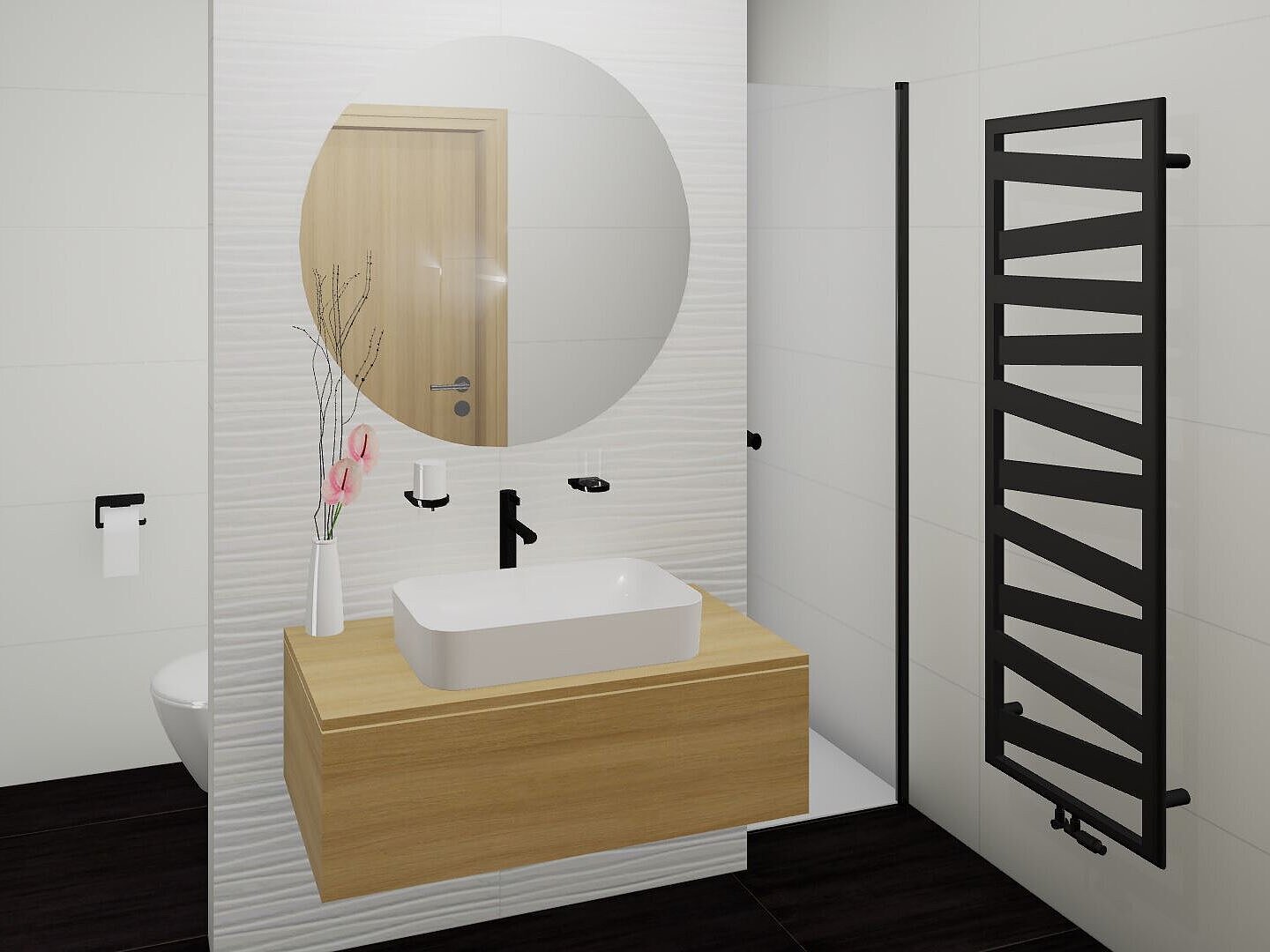 Návrh koupelny s designovým radiátorem Zehnder Kazeane