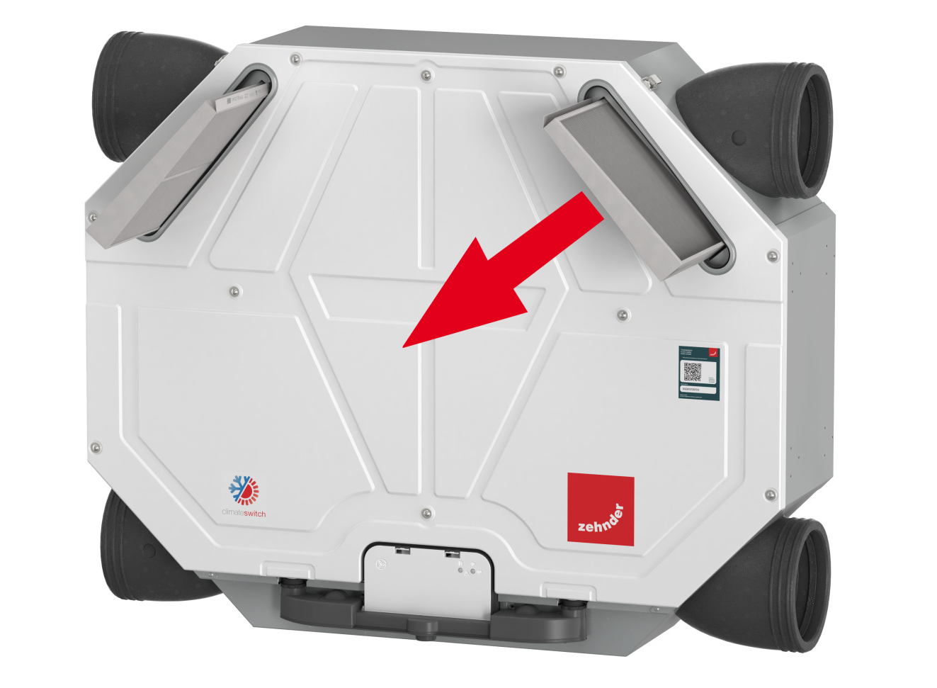Zehnder_CSY_ComfoAirFlex_Filterout_Cutout Cut-Out Zehnder ComfoAir Flex 250 Comfortable indoor ventilation Angled view
