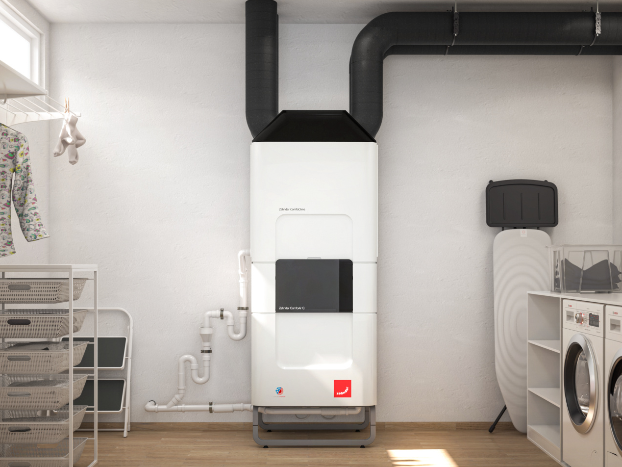 V technické místnosti je nainstalována ventilační jednotka Zehnder, která zajišťuje přísun čerstvého vzduchu do interiéru