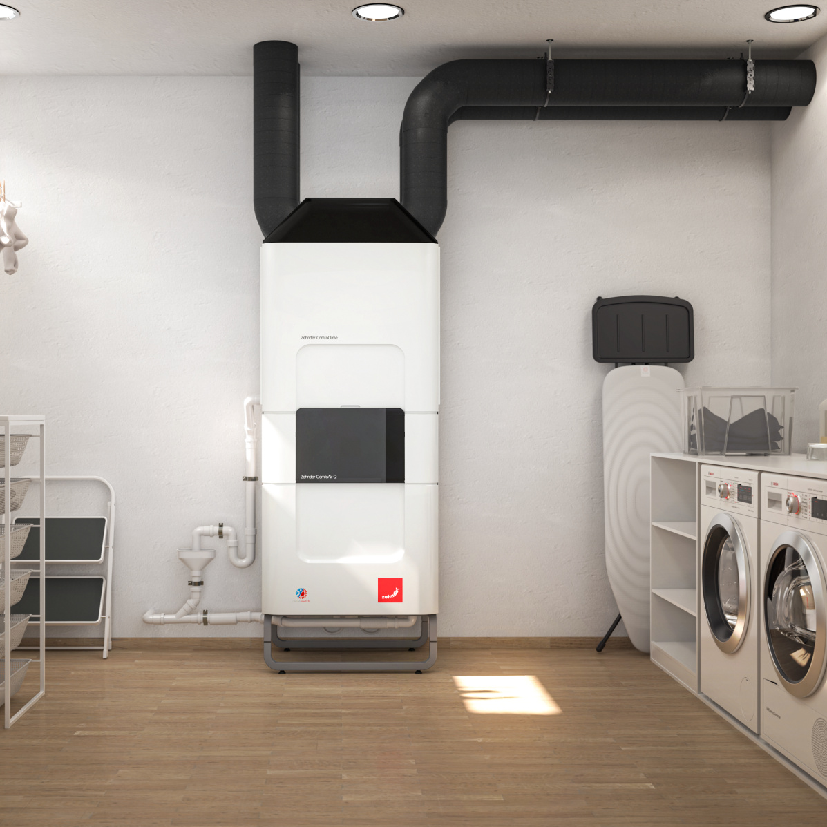 Zehnder_CSY_ComfoClime_basement_washingarea_Milieu Rendering Zehnder ComfoClime Q Comfortable indoor ventilation Front view