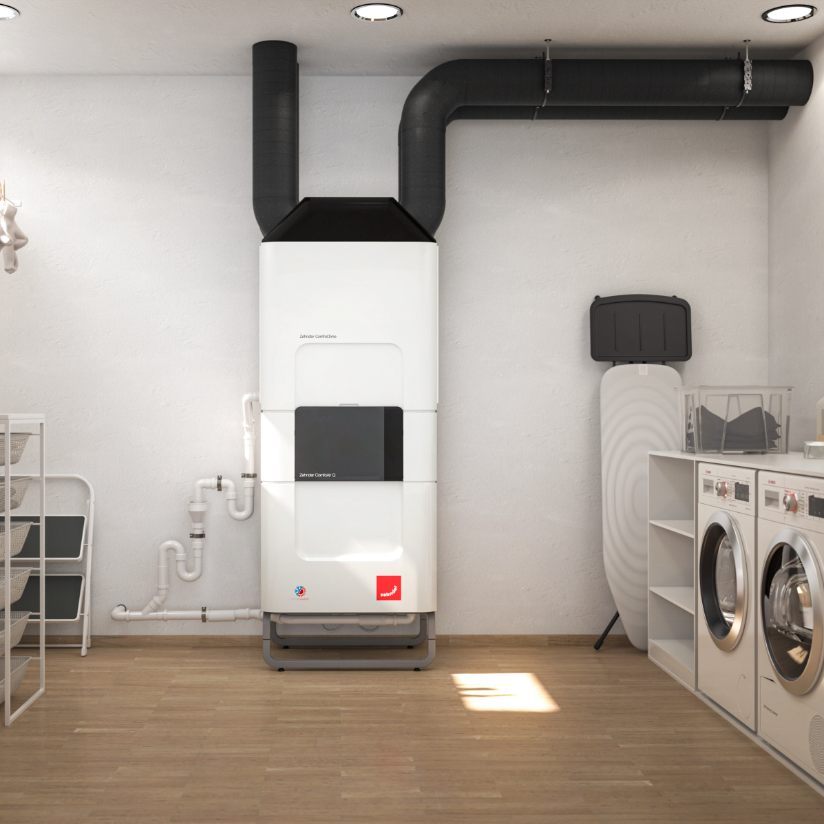 Zehnder_CSY_ComfoClime_basement_washingarea_Milieu Rendering Zehnder ComfoClime Q Comfortable indoor ventilation Front view