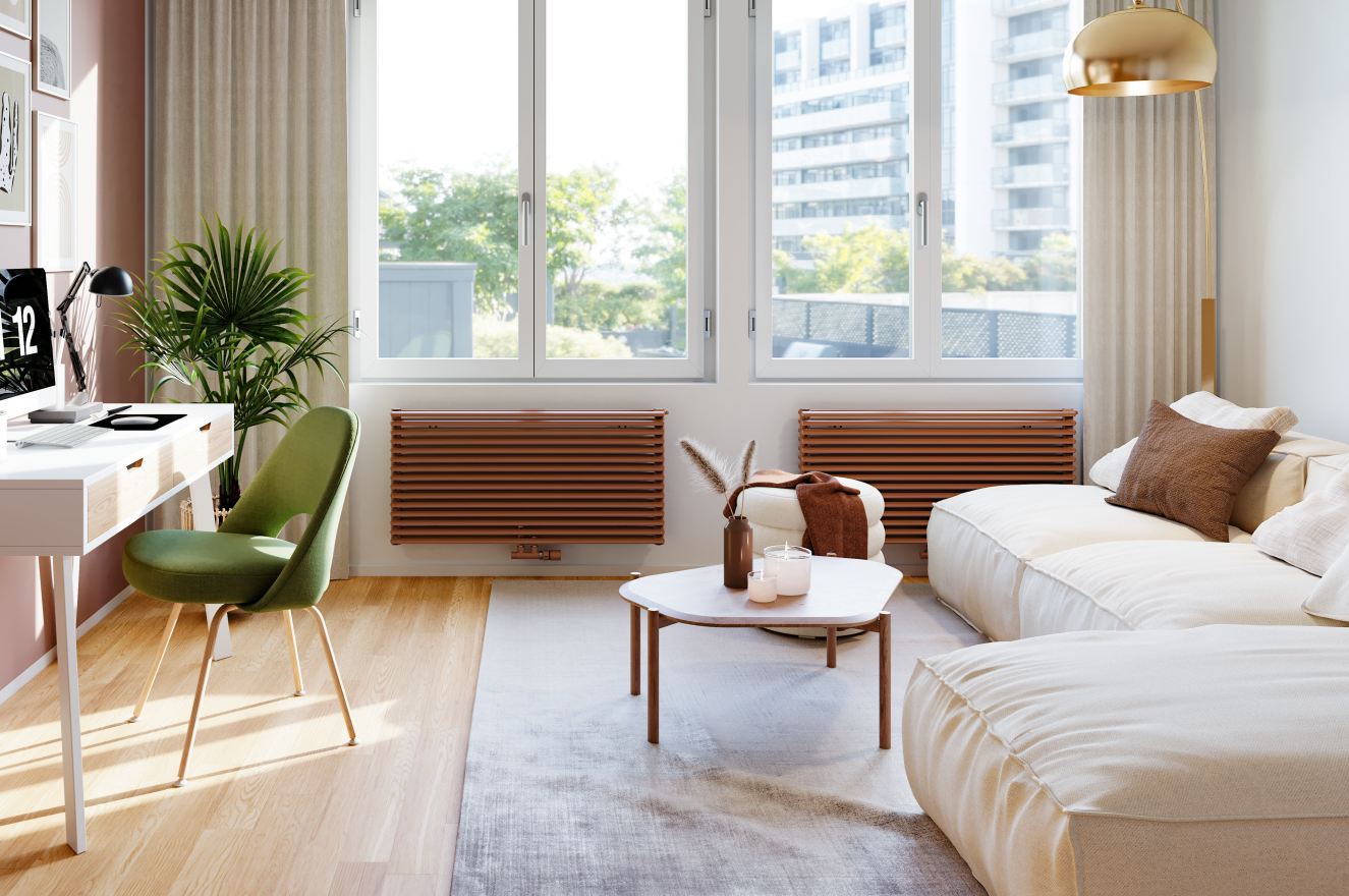 Interiérový radiátor Zehnder Kleo v barvě Terracotta