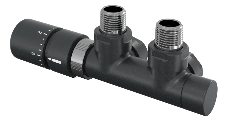 Připojovací ventil lze barevně sladit s barvou radiátoru, vč. termostatické hlavice Připojovací ventil vizuálně sladěný se samotným radiátorem.