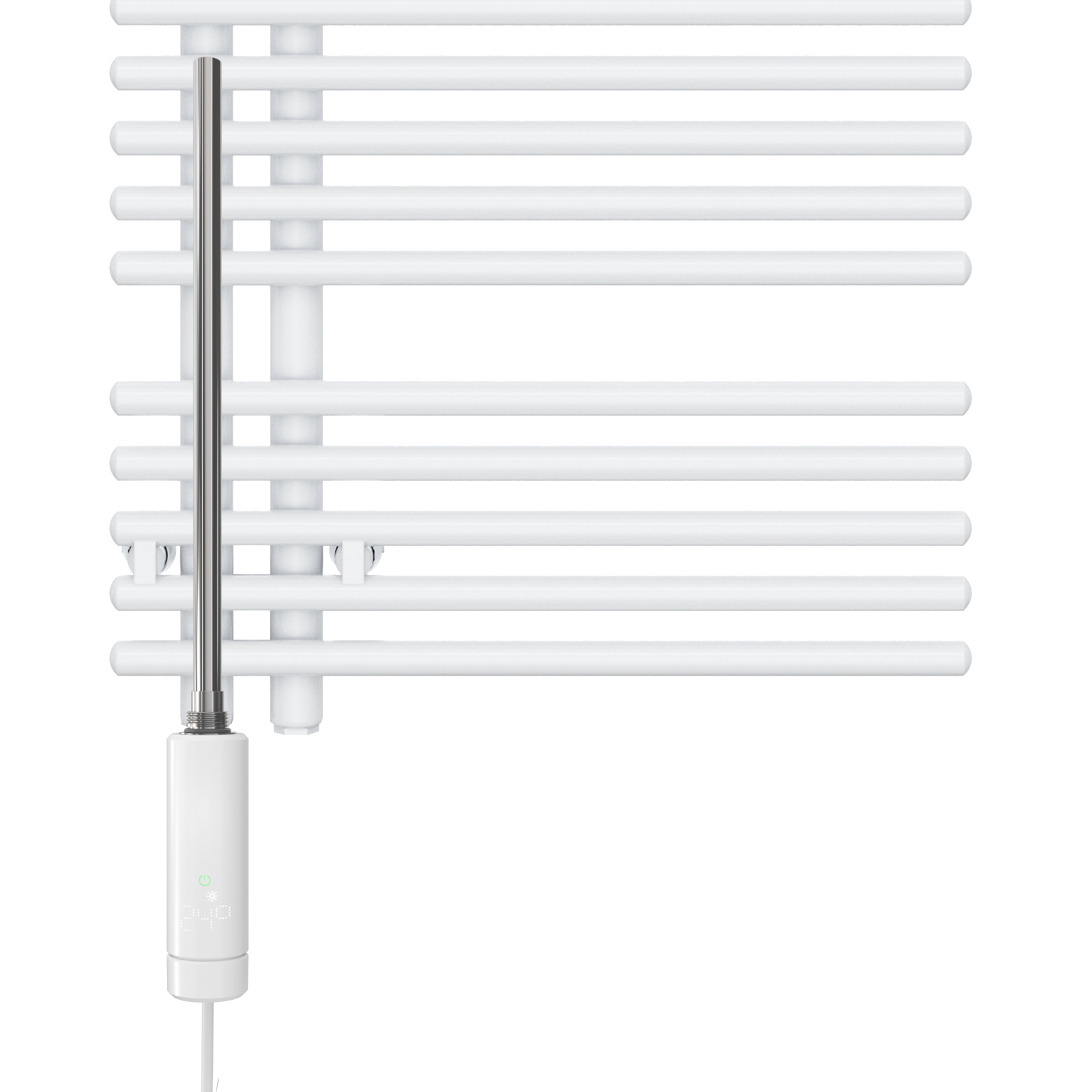 Zehnder_RAD_Yucca-Asym-EL_IHC_TrafficWhite Cut-Out Immersion Heater Control (IHC) Decorative radiator Front view