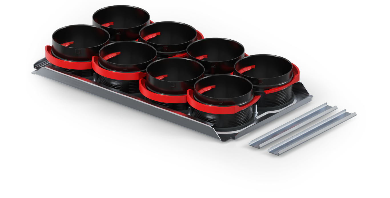 Montážní rozdělovací deska s připojením Zehnder RapidLock Zehnder ComfoWell je dostupný také s moderním způsobem připojení Zehnder RapidLock.