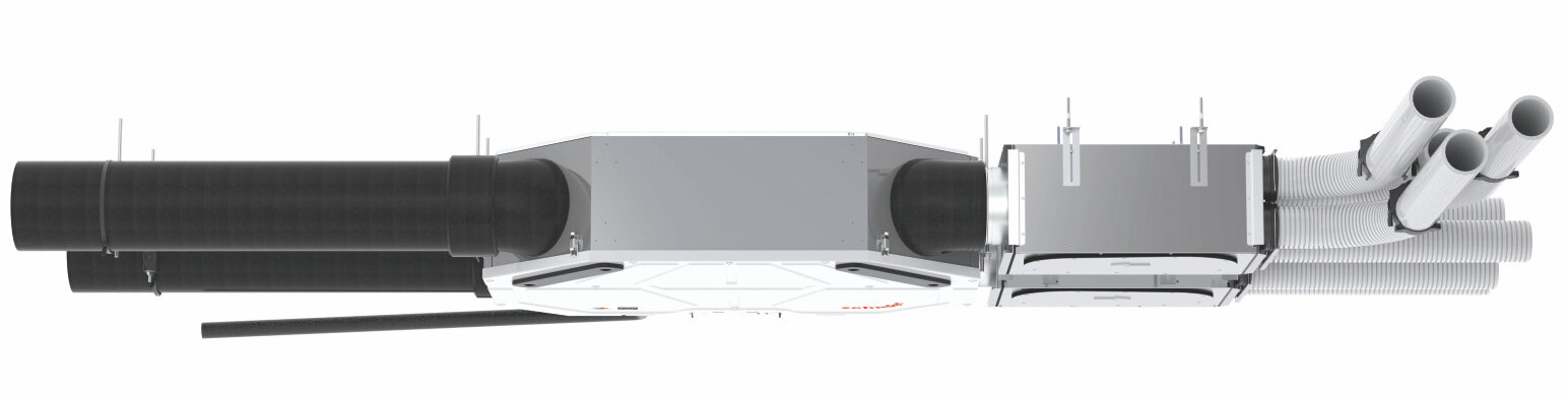 Větrací jednotka s rekuperací tepla Zehnder ComfoAir Flex.  Moderní podstropní větrací jednotka s rekuperací tepla Zehnder ComfoAir Flex.