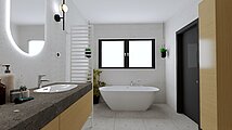 Návrh koupelny s designovým radiátorem Zehnder Subway