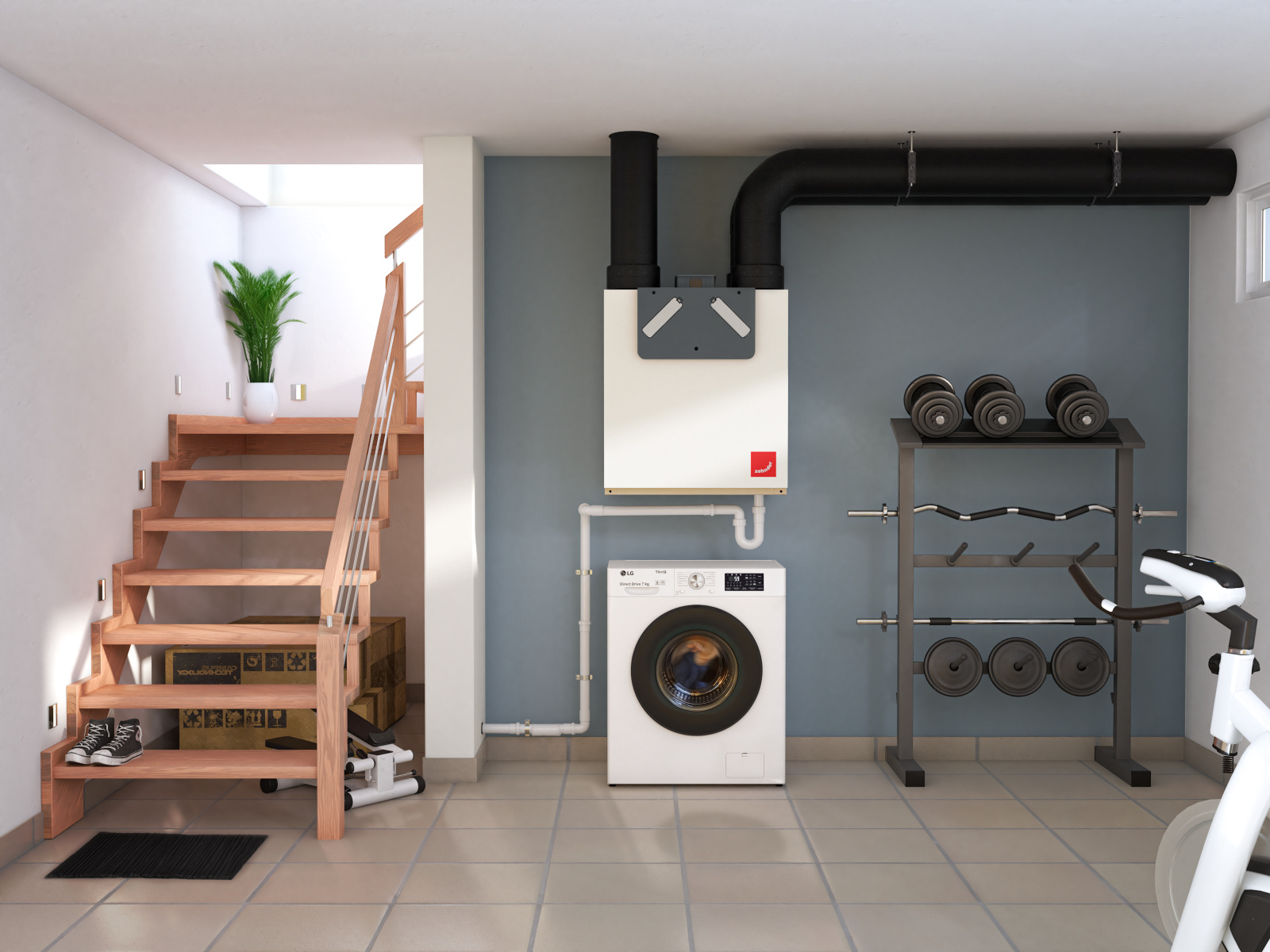 Rendering Zehnder ComfoAir E200 Comfortable indoor ventilation Front view