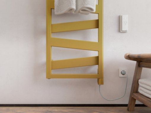 Zehnder_RAD_Ribbon-EL_IHD-WithCableDE_BeachGold_bathroom_Detail Rendering Zehnder Ribbon Decorative radiator Front view