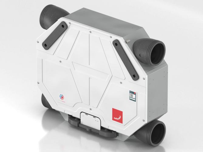 Cut-Out Zehnder ComfoAir Flex 250 Comfortable indoor ventilation Angled view
