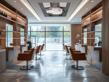 Comfo Air Flex, CSI Silencer, Ceiling Mounted, Adobe Stock, original AdobeStock_734598992 ,hair salon with a contemporary design and comfortable chairs, AI Created image,